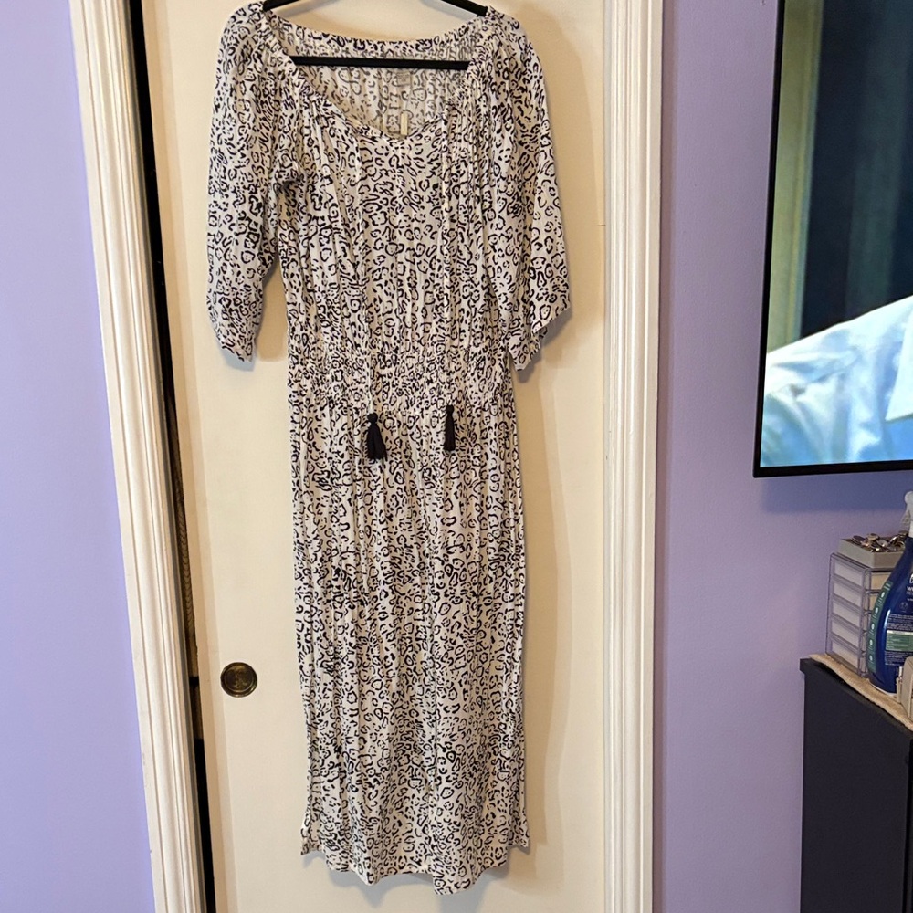 Animal Print Elastic Waist 3/4 Sleeve Maxi